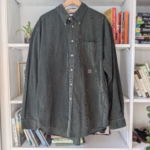 Vintage Tommy Hilfiger Men's Button Down Shirt Green Corduroy Size XL Preppy